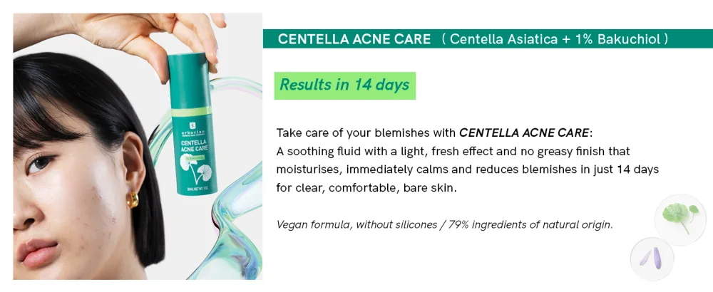 Erborian - Centella Acne Care - Soothing Moisturising Fluid 1% Bakuchiol/Patch Pimple Effect 10% PHA - Acne & Blemish Treatment - Korean Cosmetics - CENTELLA ACNE CARE & SOS PATCH