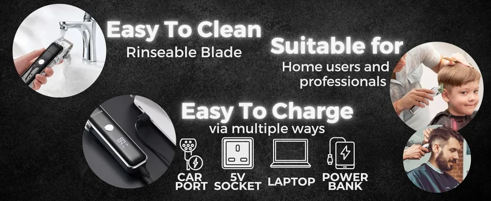 BarberBoss Professional Facial Trimmer Beard Trimmer Men Hair Clipper Compact Design Precision Control Dial 2 Speed Settings USB Charge Ceramic & Titanium Blade LED Display QR-2089 - QR-2089