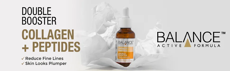 Balance Active Formula Collagen + Peptides Double Booster (30ml) - Formulated with Marine Collagen + a 2.5% Peptide Solution Known to Reduce fine Lines & Wrinkles - Gold & Marine Collagen