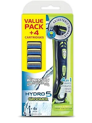 Wilkinson Sword Hydro 5 Groomer & Power Select Men's Razor Blades x4 - Groomer clam