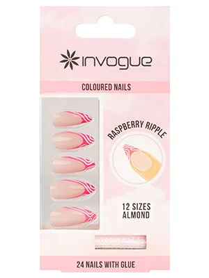 Invogue Raspberry Ripple Almond Nails (24 Pieces) - Invogue Raspberry Ripple Almond Nails (24 Pieces)