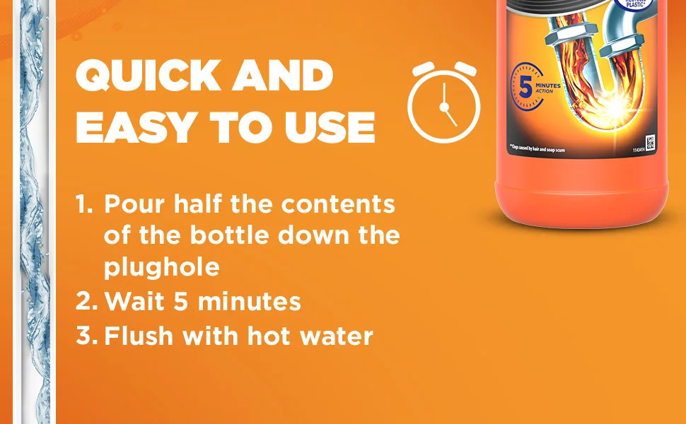 Mr Muscle Drain Unblocker Sink & Drain Cleaner Fast Acting Heavy Duty Drain Gel Dissolves Clogs Works 3x Better Than Bleach Safe for All Pipes 1L - mm drain