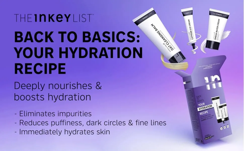 The INKEY List | Hydration Boost Trio | Skin Hydration Starter Kit | Oat Cleansing Balm | Caffeine Eye Cream | Omega Water Cream | Suitable for All Ages Hydration Recipe - hydration (1)