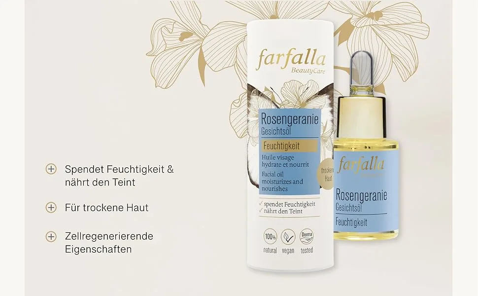 farfalla Rose Geranium Facial Oil Moisture 100% Certified Natural Cosmetics 15 ml - farfalla
