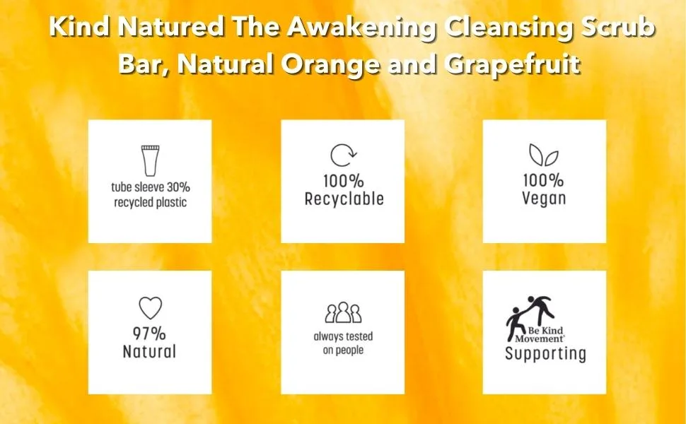 Kind Natured The Awakening Cleansing Scrub Bar Natural Orange and Grapefruit Vegan Bar Exfoliating Soap 100g - KN Scrub bar 2