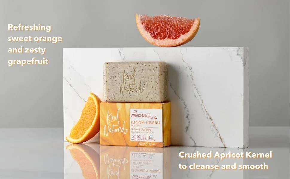 Kind Natured The Awakening Cleansing Scrub Bar Natural Orange and Grapefruit Vegan Bar Exfoliating Soap 100g - KN Scrub bar1