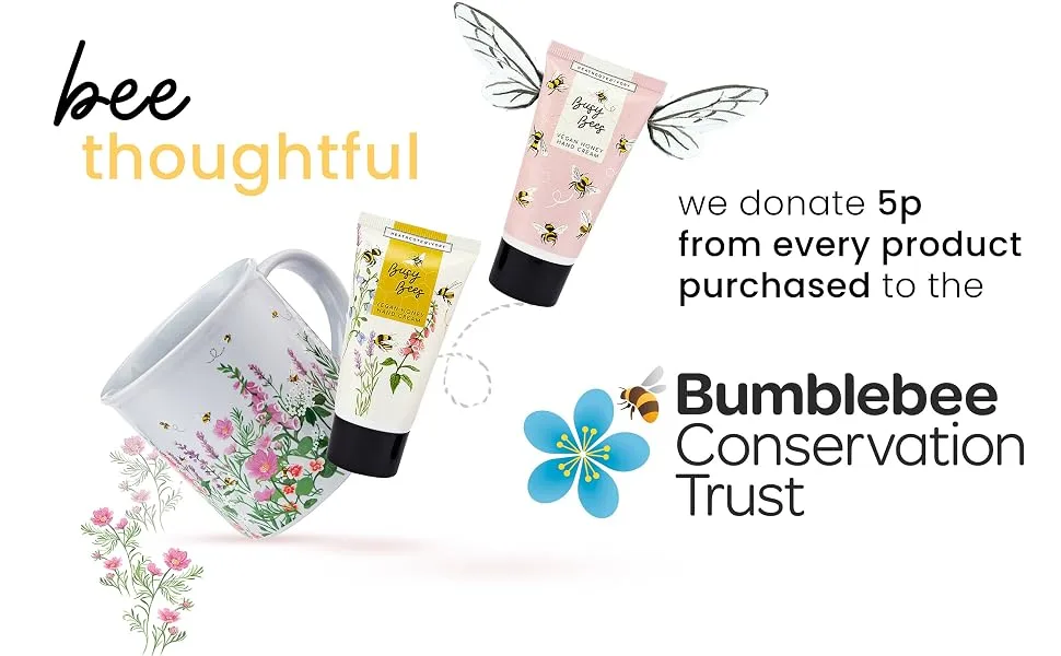 Heathcote & Ivory Busy Bees Giftable Mug Set | 2x50ml Hand Cream and Ceramic Mug Keep Hands Soft and Scented | Cruelty Free & Vegan Friendly | Travel Friendly Sizes - Heathcote &amp; Ivory Busy Bees Mug Set