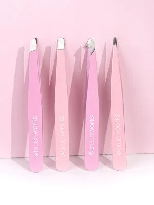 Brushworks 4 Piece Combination Tweezer Set - Pink One Size 52 56 369 - product information 2