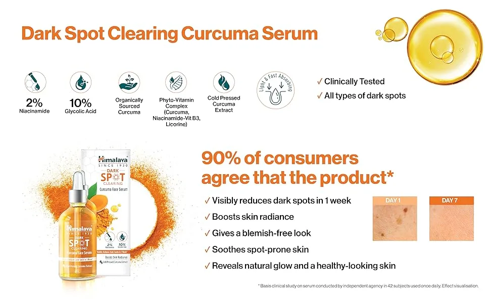 Himalaya Dark Spot Clearing Curcuma Face Serum Visibly Reduces Dark Spots in 1 Week 30ml - Curcuma Face Serum