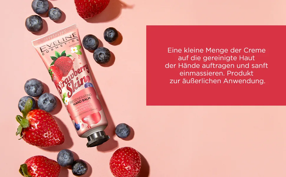 Eveline Hand Balm Cream Strawberry Moisturising Smooth Skin Care - 50ml - hand balm