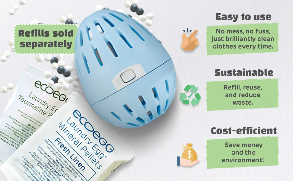 Ecoegg Laundry Egg Refill Pellets | Detergent and Fabric Softener Replacement | No bio enzymes bleaches or phosphates | 50 Washes | Tropical Breeze - Non-toxic laundry pod Chemical-free Laundry detergent Natural Hypoallergenic Zero-waste