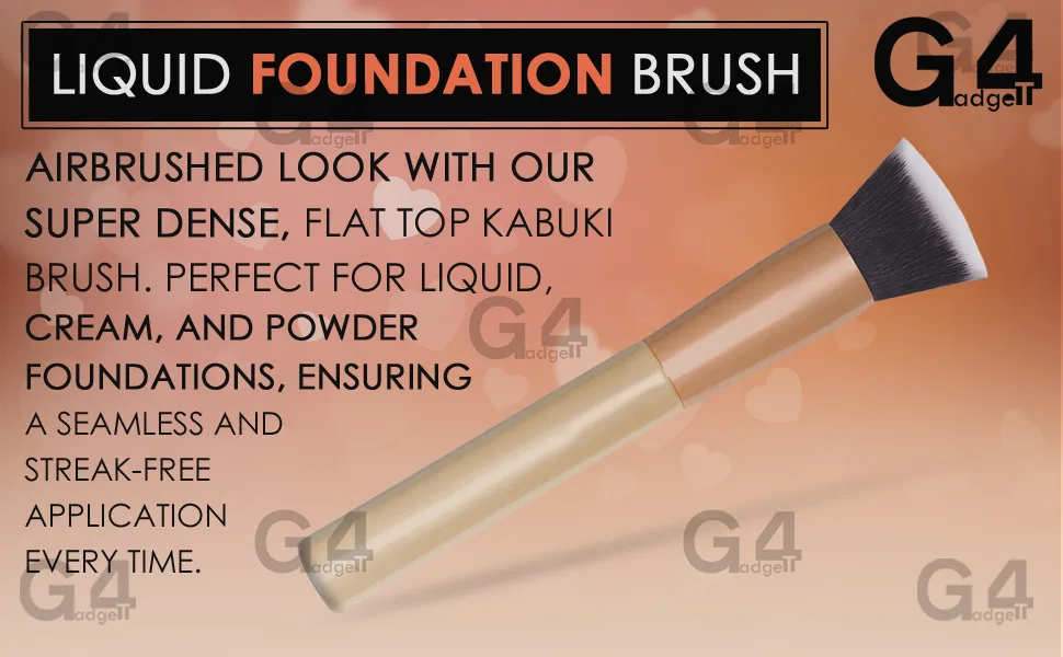 G4GADGET Liquid Foundation Brush - Premium Kabuki Flat Top Brush for Blending Liquid Cream Powder - Flawless Makeup Application - No Shedding Synthetic Bristles - makeup brushes make up foundation brush eyeshadow brushes kabuki brush make up brush