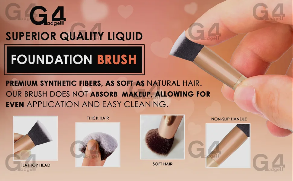 G4GADGET Liquid Foundation Brush - Premium Kabuki Flat Top Brush for Blending Liquid Cream Powder - Flawless Makeup Application - No Shedding Synthetic Bristles - makeup brushes make up foundation brush eyeshadow brushes kabuki brush make up brush