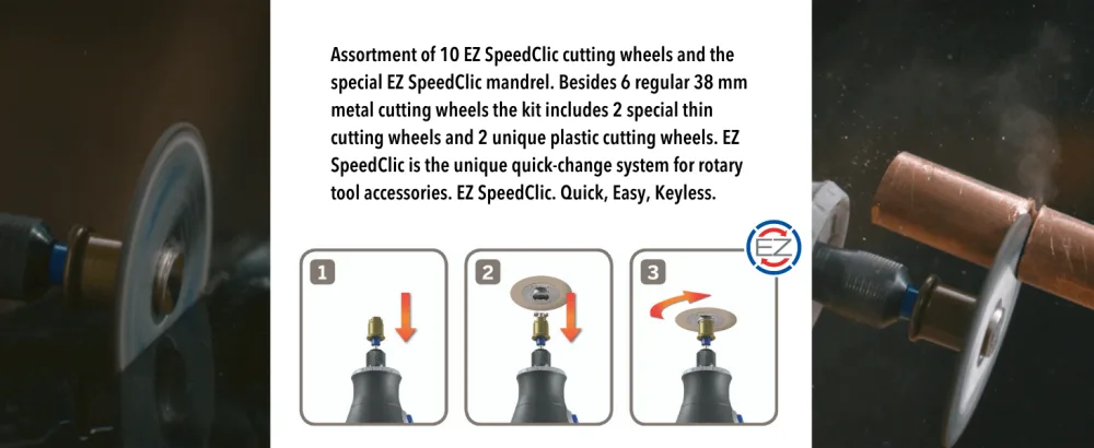 Dremel 690 EZ SpeedClic Cutting Wheels Set - Accessory Kit With 10 Rotary Tool Cutting Discs And Mandrel - cutting set