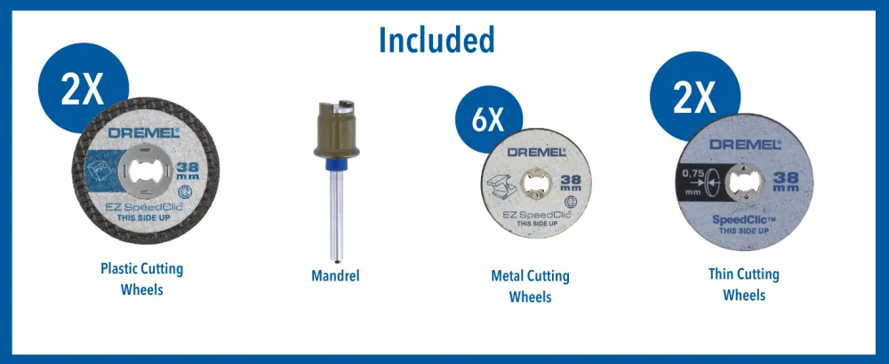 Dremel 690 EZ SpeedClic Cutting Wheels Set - Accessory Kit With 10 Rotary Tool Cutting Discs And Mandrel - cutting set