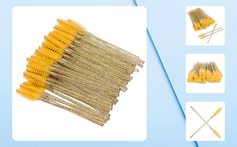 Disposable Eyelash Brushes 50 Pieces Nylon Make-up Brushes Mascara Sticks Eyelashes Eyebrows Disposable Portable Brush (Yellow) - 1417200028417-1