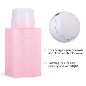 Nail Polish Remover Pump Dispenser 250ml Push Down Pump Dispenser Bottle Empty Bottle Nail Polish Remover Liquid Container for Makeup Remover Nail Art(Square pink) - Nail Polish Remover Pump Dispenser