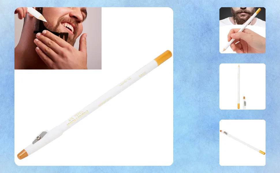 Beard Shaping Pencil Professional Household Beard Pencil Liner Beard Pencil Filler Shaping Styling Tool for Men Baber Shop Home (White) - 1413210045014-1