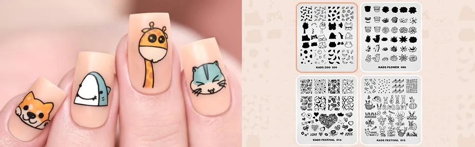 KADS 20pcs Nail Stamp Plates Set Nails Art Stamping Plates Leaves Flowers Animal Nail Plate Template Image Plate - KADS Cute Image Template
