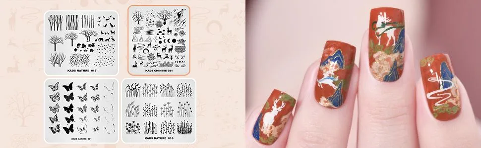 KADS 20pcs Nail Stamp Plates Set Nails Art Stamping Plates Leaves Flowers Animal Nail Plate Template Image Plate - KADS STAMPING TEMPLATE