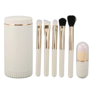 6 in 1 Makeup Brush Set Portable Synthetic Cosmetic Brushes Set for Foundation Blending Powder Eye Shadow with Mirror (White) - product information 2
