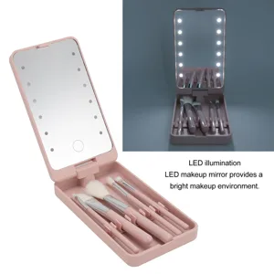 KKPLZZ Makeup Brush Set with Mirror Multifunctional Cosmetic Brushes Kit with Rotatable Foldable LED Mirror for Home Dormitory Travel - 1410240008711-3