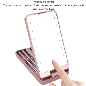 KKPLZZ Makeup Brush Set with Mirror Multifunctional Cosmetic Brushes Kit with Rotatable Foldable LED Mirror for Home Dormitory Travel - product information 3