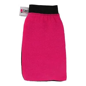 Tan Eraser Exfoliating Fake Tan Remover Mitt/Glove - Pink & Black | Easily Removes Spray Or Self Tanning Products - Tan Eraser Mitt Pink Side