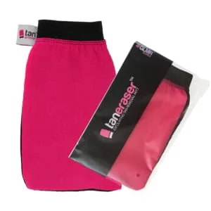 Tan Eraser Exfoliating Fake Tan Remover Mitt/Glove - Pink & Black | Easily Removes Spray Or Self Tanning Products - Tan Eraser Pack