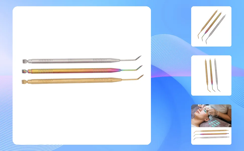 Eyelash Lift Perming Tool Lash 3 Piece Eyelash Separator Tinting Tool with Tail Comb Long Curved Needle Eyelash Duration Lift Tool - 1417230011211-1