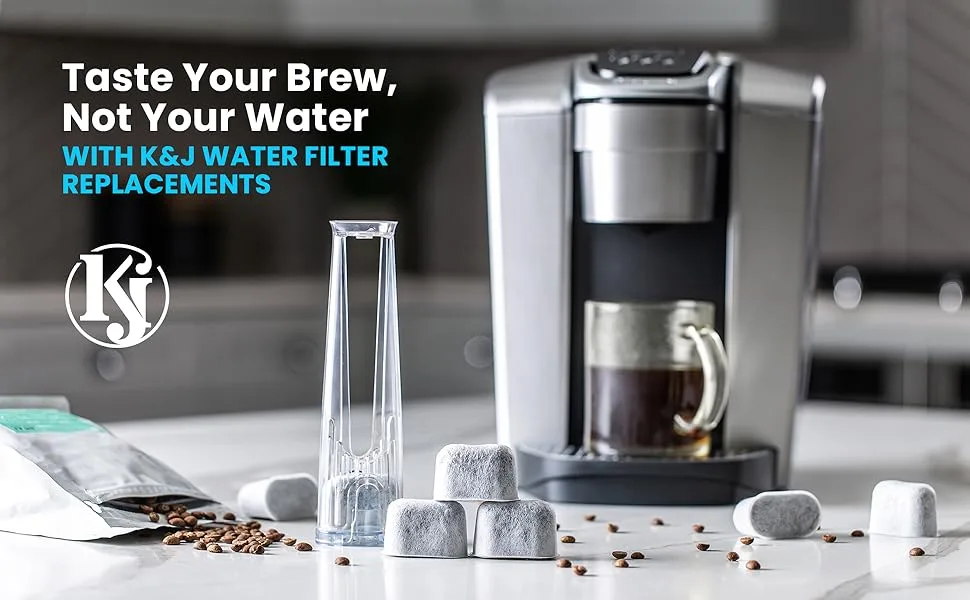 K&J Charcoal Water Filter Pods - 12-Pack Filters for Coffee Maker, Compatible Keurig Filter Replacement (2.0 and older) 12 Count (Pack of 1) - taste