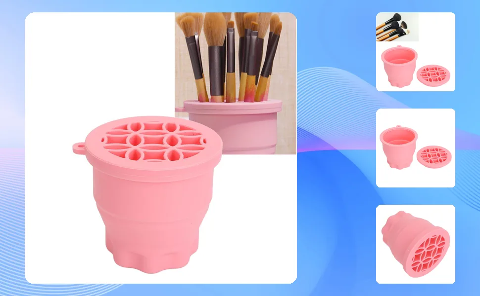 Makeup Brush Cleaner Cup Portable Drying Rack Silicone Scrubber Efficient Cleaning Compact Size for Makeup Lovers (Pink) - 1414230047511-1