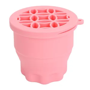 Makeup Brush Cleaner Cup Portable Drying Rack Silicone Scrubber Efficient Cleaning Compact Size for Makeup Lovers (Pink) - 1414230047511-2