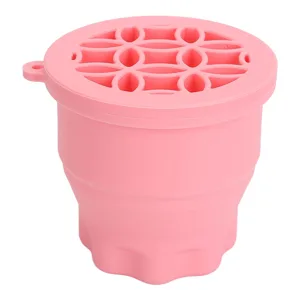 Makeup Brush Cleaner Cup Portable Drying Rack Silicone Scrubber Efficient Cleaning Compact Size for Makeup Lovers (Pink) - product information 2