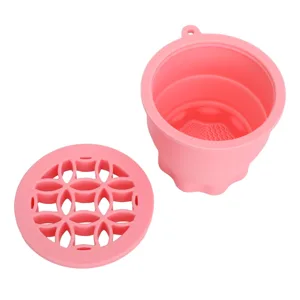 Makeup Brush Cleaner Cup Portable Drying Rack Silicone Scrubber Efficient Cleaning Compact Size for Makeup Lovers (Pink) - product information 3
