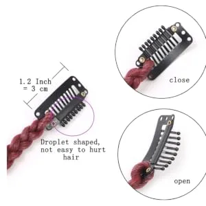 Clip-In Hair Extension Braids Dreadlocks Hair Extensions Clip In Box Braids (Burgundy Pink - 1 Braid On A Clip) - braid