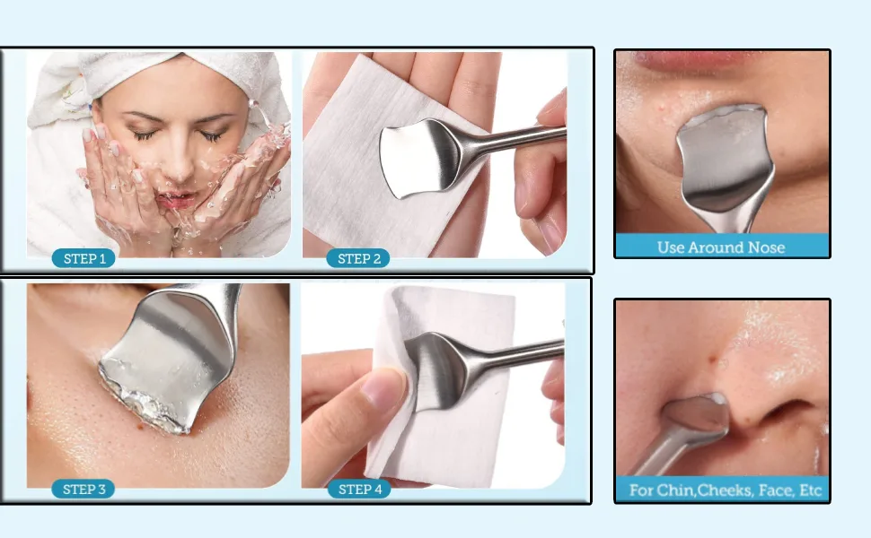 Pore Spatula Stainless Steel Blackhead Remover Tool Facial Skin Scrubber Blackhead and Acne Extractor Pore Cleaner Tool - Skin Scrubber Face Spatula, Blackhead and Acne Extractor