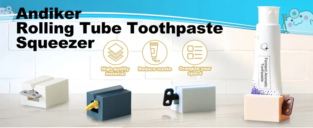Andiker Rolling Tube Toothpaste Squeezer 2 PiecesToothpaste Holder Stand Dispenser for Bathroom (Dark Blue Light Blue) - Toothpaste Squeezer