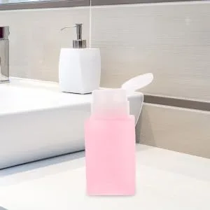 IWOWHERO manicure makeup remover dispenser Organizer Press bottle Remover squeeze bottle makeup remover container Handheld gel alcohol dispenser automatic makeup remover 6x5x13cm Pink - product information 5