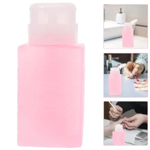 IWOWHERO manicure makeup remover dispenser Organizer Press bottle Remover squeeze bottle makeup remover container Handheld gel alcohol dispenser automatic makeup remover 6x5x13cm Pink - product information 6