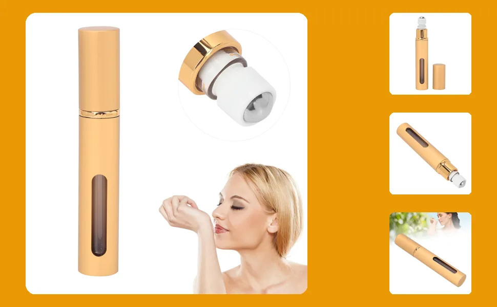 Cryfokt Refillable Perfume Bottle 10ml Empty Roll On Bottle Visible for Fragrances for Parties for Essential Oils for Gym (Gold) - Empty Refillable Roll On Bottles
