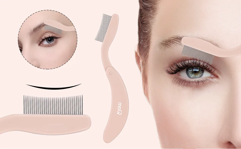 MSQ Folding Eyelash Comb Eyelash Separator Arc Designed Cosmetic Brushes Tool Eyebrow Grooming Brush (Nude) - product information 3