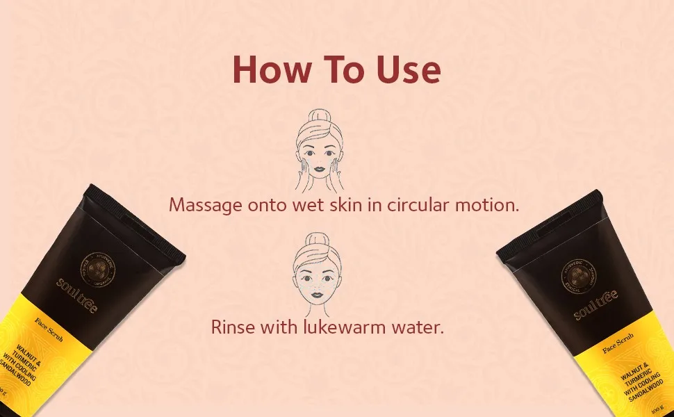 SOULTREE Walnut and Turmeric Face Scrub with Cooling Sandalwood (100 Gram) - How To Use