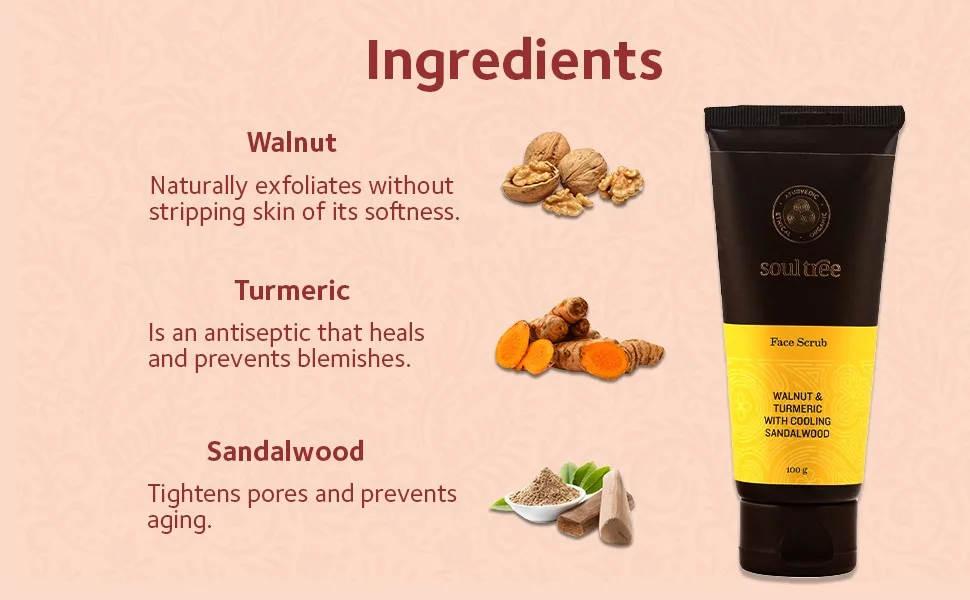 SOULTREE Walnut and Turmeric Face Scrub with Cooling Sandalwood (100 Gram) - Ingredients