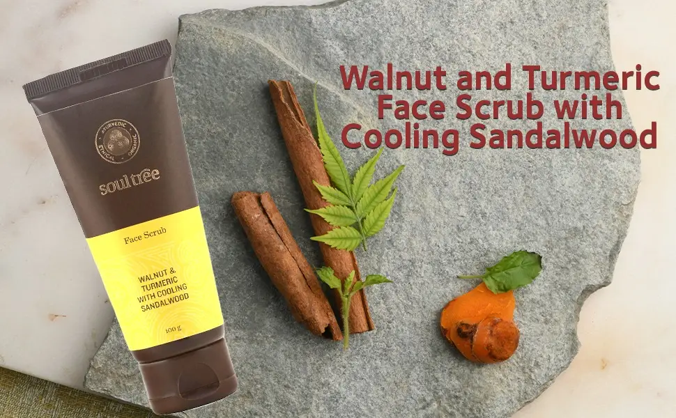 SOULTREE Walnut and Turmeric Face Scrub with Cooling Sandalwood (100 Gram) - Walnut and Turmeric Face Scrub with Cooling Sandalwood