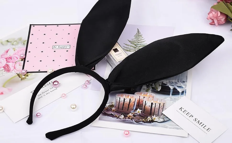 SCSpecial Bunny Ears Headband Easter Headband Rabbit Ear Hair Band for Party Cosplay Costume Accessory - Black - black bunny ears