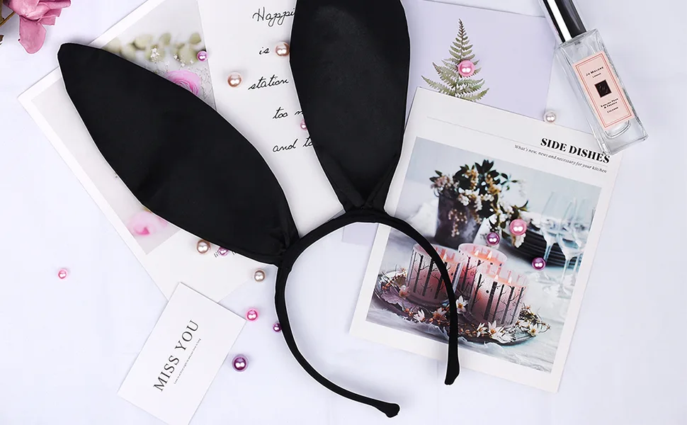 SCSpecial Bunny Ears Headband Easter Headband Rabbit Ear Hair Band for Party Cosplay Costume Accessory - Black - black bunny ears