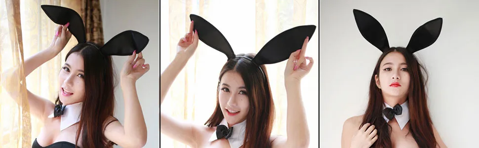 SCSpecial Bunny Ears Headband Easter Headband Rabbit Ear Hair Band for Party Cosplay Costume Accessory - Black - black bunny ears