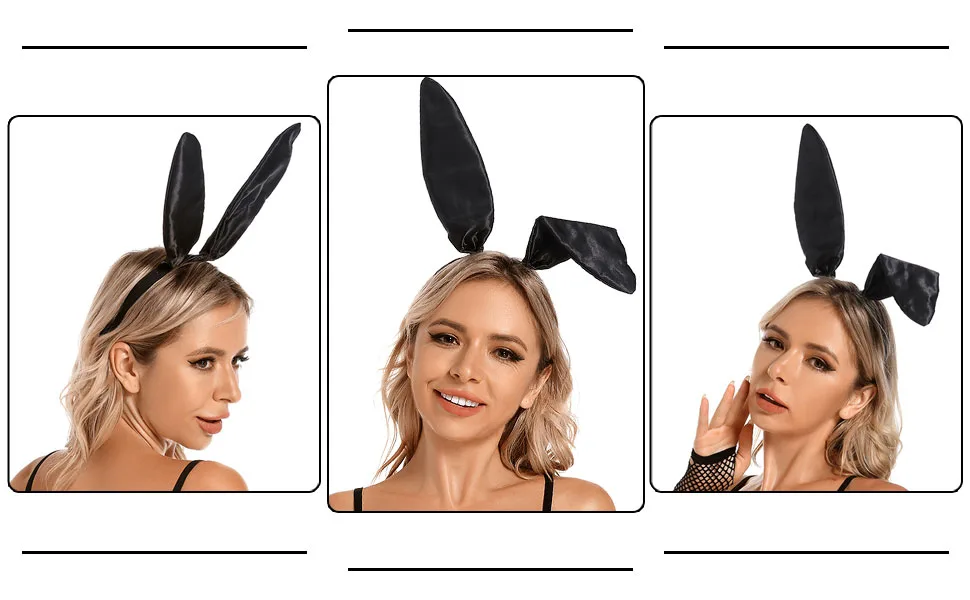 SCSpecial Bunny Ears Headband Easter Headband Rabbit Ear Hair Band for Party Cosplay Costume Accessory - Black - black bunny ears