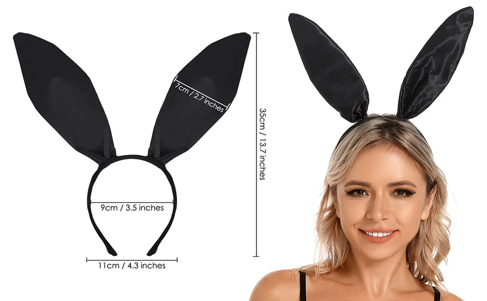 SCSpecial Bunny Ears Headband Easter Headband Rabbit Ear Hair Band for Party Cosplay Costume Accessory - Black - black bunny ears